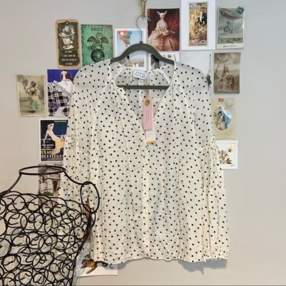 TANYA TAYLOR ILLA SILK FRILL RUFFLE PUFF BALLOON SLEEVE V NECK BLOUSE 6 - Picture 2 of 8